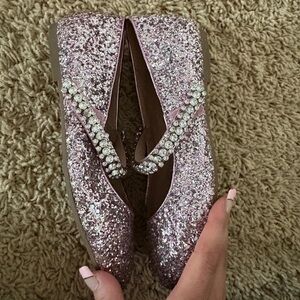 Kurt Geiger Purple Glitter Flats with Rhinestones